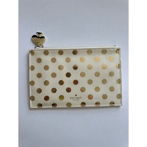 Kate Spade White Clutch Gold Polka Dots Heart Pull Tab Women's Zip Pouch